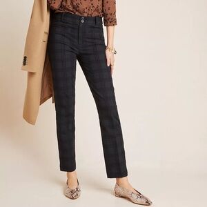 Anthropologie The Essential Slim Jacquard Trousers Black Plaid Velvet Size 8 NWT
